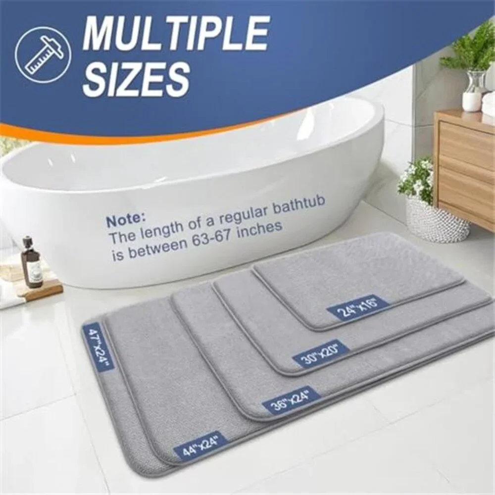Memory Foam Bath Mat 30x20 Non Slip Quick Dry Absorbent Grey Rug